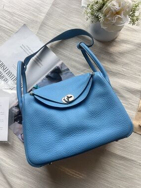 Hermes Taurillon Clemence Lindy 26 Sky Blue